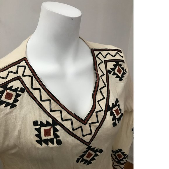 Crepe Embroidery Crochet Top Blouse Native Folk  Zara Free People? - Picture 2 of 5